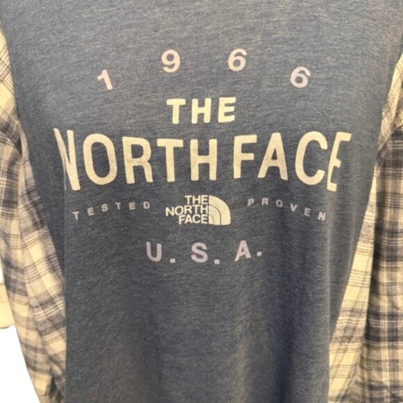 Upcycled Blue Gray White Long Sleeve “The North Face” Pullover Shirt - Picture 2 of 7